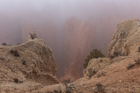 Bryce Canyon bei Nebel und Schnee